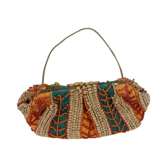 Handmade Indian Beaded Clutch Bag Multi Color Boho Evening Purse with Chain